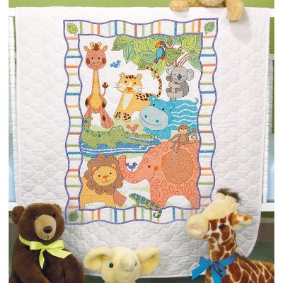 Dimensions Baby Hugs Quilt Stamped Cross Stitch Kit 34"X43"-Mod Zoo