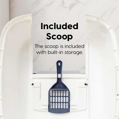 Navy and White Jumbo Enclosed Hooded Cat Litter Box with Scoop