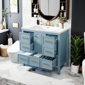 NicBex 36" Bathroom Storage Cabinet with Sink, Bathroom Vanity, 5 Spacious Drawers and 1 Soft-closing Cabinet Door for Bathroom - 1 of 4