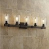 Franklin Iron Works Poetry Rustic Industrial Wall Light Wood Grain Bronze Hardwire 44" 5-Light Fixture Clear Seedy Glass for Bedroom Bathroom Vanity - 2 of 4