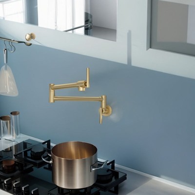 Yukimo Pot Filler Faucet - Wall Mount Kitchen Sink Faucet Folding Stretchable with Single Hole Two Handles, Matte Black