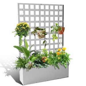 73x47 Metal Planter Box with Trellis,Raised Garden Bed with Wheels,Garden Box with Privacy Screen Drainage Holes for Climbing Plants Flower Vegetable - 1 of 4