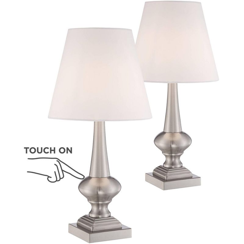 360 Lighting Brooks Modern Accent Table Lamps 19" High Set of 2 Brushed Nickel Touch On Off White Fabric Shade for Bedroom Living Room Bedside Office, 1 of 9