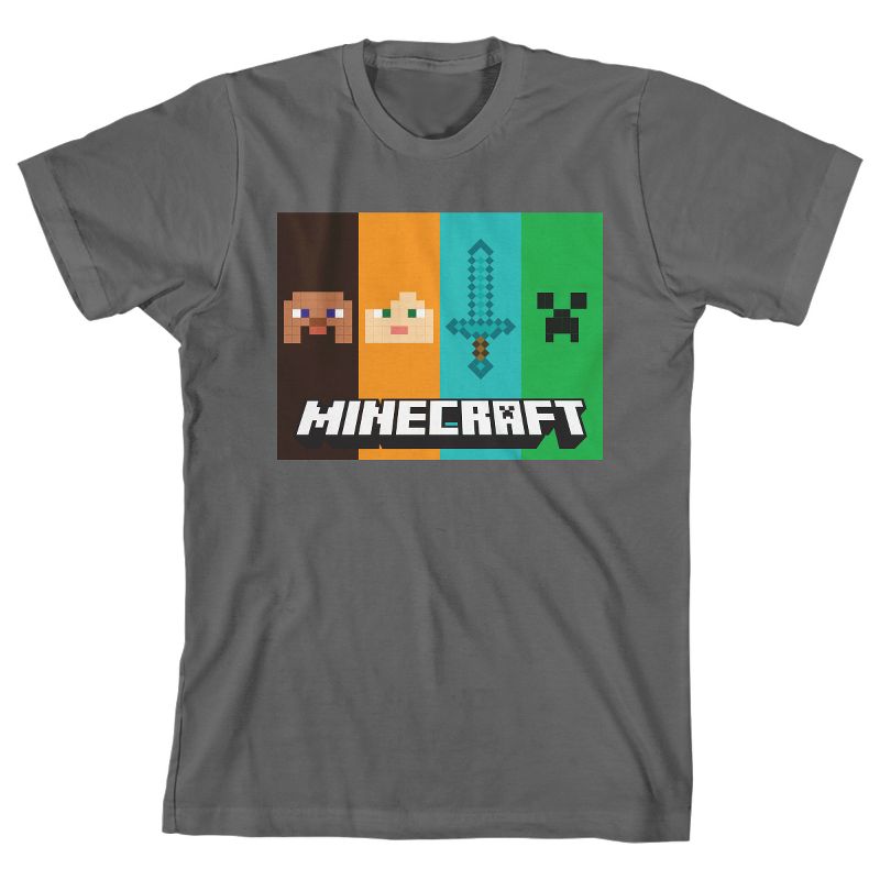 Minecraft Character Panels Boy's Charcoal T-shirt, 1 of 2