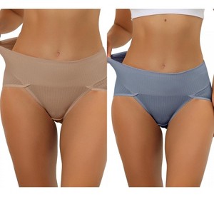 Allegra K Women's Hi-Cut Ribbed High Waist Tummy Control Available in Plus Size Briefs 2 Packs - 1 of 4