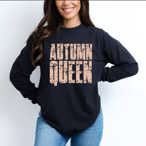 Autumn Queen Block Distressed - Women's Garment Dyed Long Sleeve Graphic T-Shirt - 1 of 4