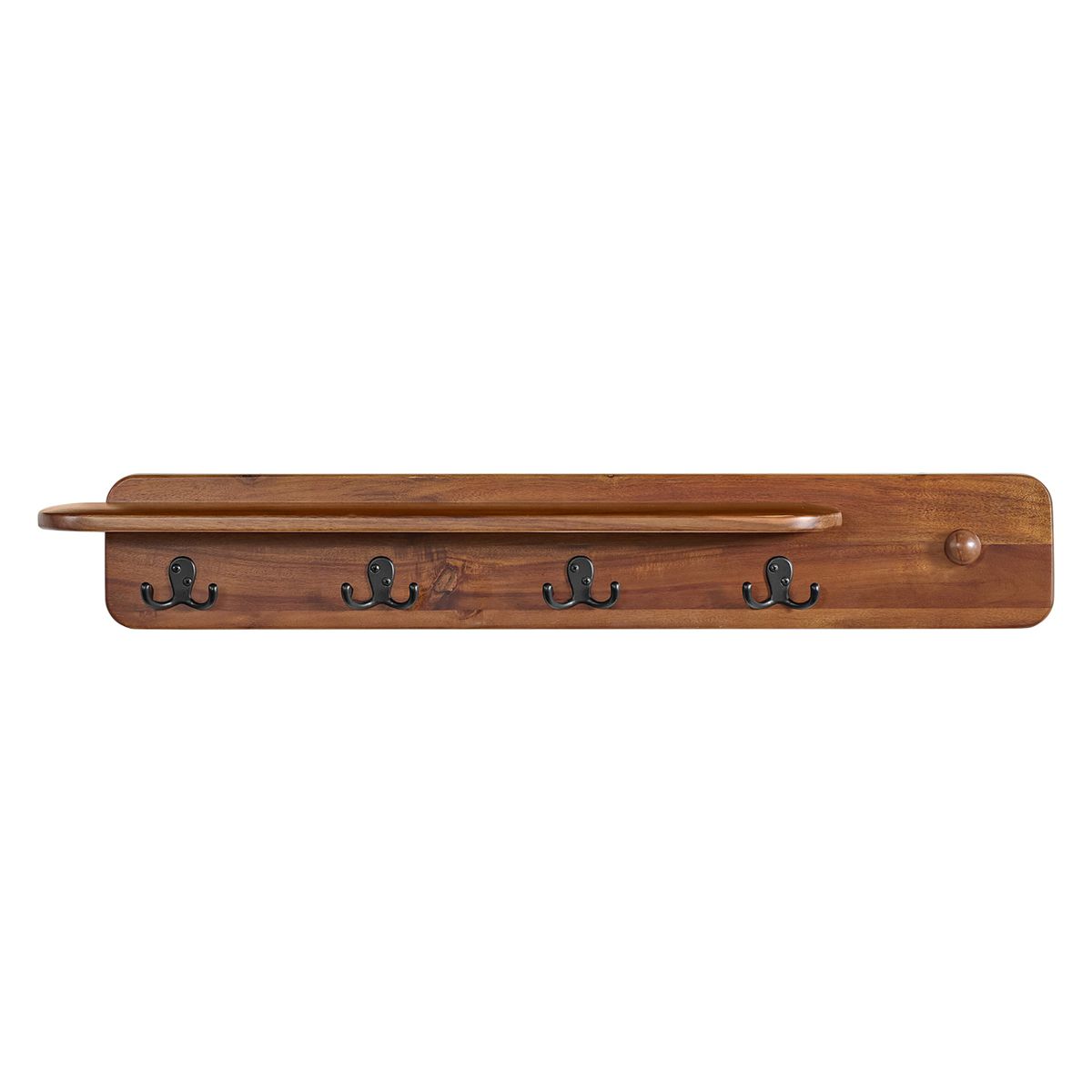 Alaterre Furniture Calais Coat Rack with Shelf, Wall Mount Shelf with 4 Coat Hooks and Peg, Acacia Wood Wall Hangers, Warm Chestnut - thumbnail 6