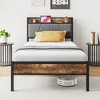 Lyngins Twin Size Platform Bed Frame with Storage Headboard ( 2 Outlets + 2 USB Ports), Under-Bed Storage, Gray Cotton Flax Upholstery - 2 of 4