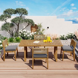 5-Piece Acacia Wood Patio Dining Set,Outdoor Dining Table And Chairs with Cushions,Outdoor Patio Furniture Sets for Balcony,Garden–Maison Boucle - 1 of 4
