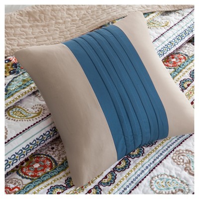 Blue Twin Reversible Microfiber Quilt Set with Decorative Pillows