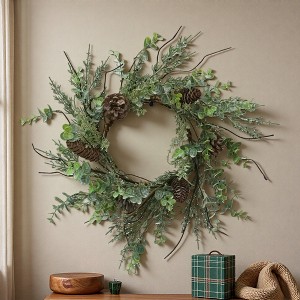 FONTOI 16 Inch Winter Wreath for Front Door Set of 2 Christmas Wreaths Indoor with Pine Cone Twig for Window , Holiday Decor, Green, 16"* 16"*2.4" - 1 of 4