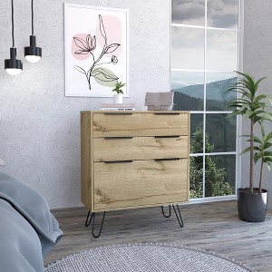 Light Dresser 35"H, Three Drawers, Superior Top, Hairpin Legs, Light Oak - 1 of 1