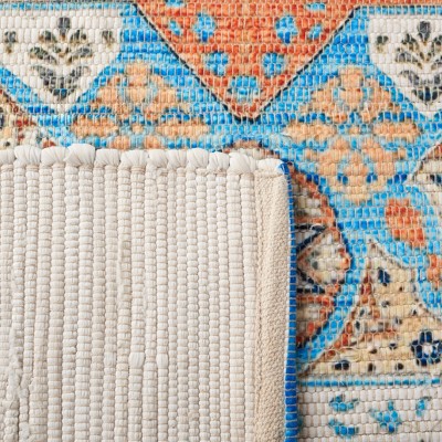 Saffron Blue and Orange Handwoven Wool Cotton Area Rug
