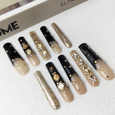 Vynxaria Black Luxurious Wearable Nails for Special Occasions Size M