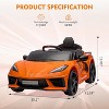 12V Kids Ride On Car Sports Licensed Corvette Electric Car Toy for Toddles with Remote Control, Visual Dashboard, LED Lights, Music, Orange - 2 of 4