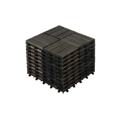 Syemin Carpet Tiles Acacia Wood Interlocking Deck Tiles Checker Pattern, 10 PCS Square Outdoor Flooring for Patio, Pool Side, Brown, 12"*12"*0.75"