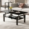 Lirago Tempered Black Glass 2-Layer Coffee Table-Modern Living Room Center Table with Cascading Edges & Layered Design 23.62"W * 39.37"L * 17.32"H - 2 of 4