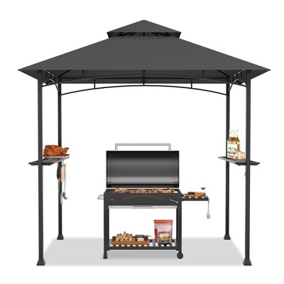 Gray 8' x 5' BBQ Grill Gazebo with Vented Canopy and Shelves