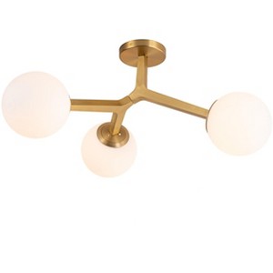 LLHZSY 3-Light Dimmable Semi Flush Mount Ceiling Light with Globe Opal Glass Shade -23 3/5" Wide, Gold - 1 of 4