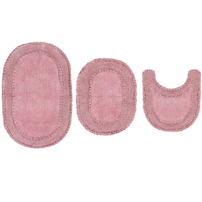 Set Of 3 Double Ruffle Collection Pink Cotton Ruffle Pattern Tufted ...