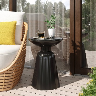 Pelon Black Iron Outdoor Pedestal Side Table