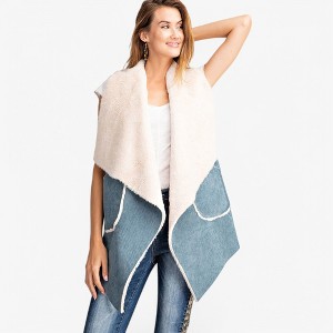 Anna-Kaci Women's Faux Shearling Open Front Vest with Oversized Collar - 1 of 3