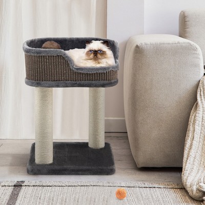 Grey and Beige Sisal Cat Tree with Plush Perch