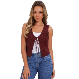 Jess by Meiko Women's Lightweight Cable Knit Tie Vest - 1 of 4
