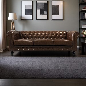PU Leather Chesterfield 3-Seater Sofa with Button Tufting - 1 of 4