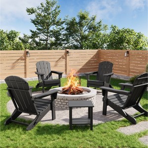 Folding Adirondack Chairs Set of 4 with 2 Side Table,HDPE Plastic Outdoor Chairs, Wood Texture,380Lbs & Weather Resistant for Fire Deck,Patio - 1 of 4