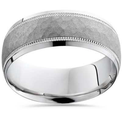 Pompeii3 Hammered 10k White Gold 8mm Wedding Mens Band - Size 7