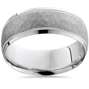 Pompeii3 Hammered 10k White Gold 8mm Wedding Mens Band - Size 8 - 1 of 2