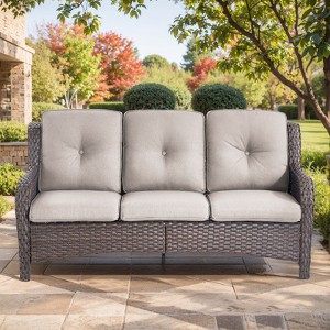 Buenhomino Outdoor Patio Couch Wicker Sofa - 3 Seater Rattan Sofa for Outside Patio Garden with Deep Seating and Olefin Cushions - 1 of 4