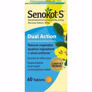Senokot-S - Dual Action Natural Vegetable Laxative Ingredient Plus Stool Softener, 60 Count - 1 of 4