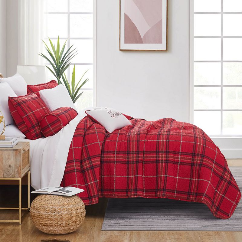 Southshore Fine Living Vilano Plaid Oversized 6-Piece Quilt Bedding Set with coordinating shams, 5 of 7