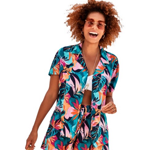 Swimsuits For All Women's Plus Size Button Front Beach Shirt, 6/8