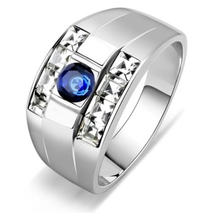 Slickblue Men's Polished Stainless Steel Ring, Synthetic Glass Center Montana with Clear Accent, Round Style, Sizes 9-13 - 1 of 4
