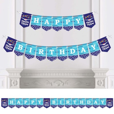 Big Dot of Happiness Making Waves - Swim Team - Swimming Birthday Party Bunting Banner - Birthday Party Decorations - Happy Birthday