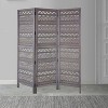 Royal Hampton 3 Panel Folding Mango Wood with Inticate Cut out Geometric Design Room Divider Screen - 3 of 4