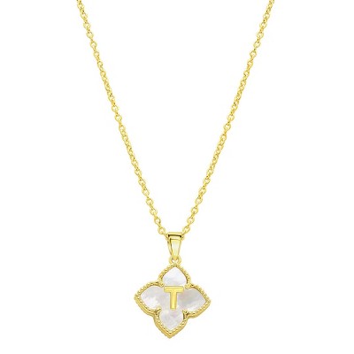Adornia 14k Gold Plated White Mother of Pearl Initial Floral Necklace