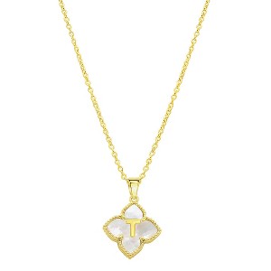 Adornia 14k Gold Plated White Mother of Pearl Initial Floral Necklace - 1 of 3