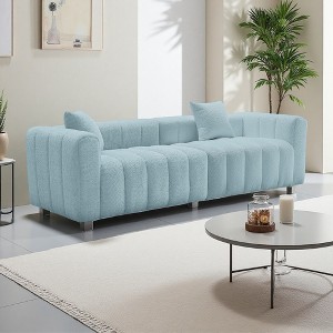 87" Velvet 3-Seater Modular Loveseat with Metal Legs & 2 Pillows - 1 of 4