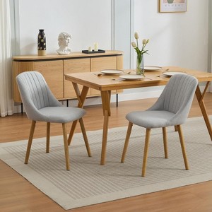 Acekool Upholstered Fabric Dining Chairs Set of 2 with Ergonomic Curved Back &  Oak Legs, 300 lb Capacity - 1 of 4