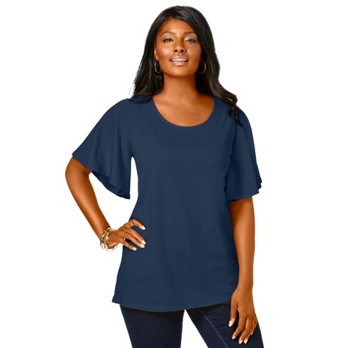 Jessica London Women's Plus Size Flutter Sleeve Tunic, S - Navy : Target