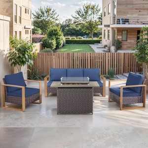 Buenhomino 4 Piece Patio Furniture Set 41in Fire Pit Table Outdoor Furniture Sets Patio Couch Outdoor Chairs 50000 BTU Propane Fire Pit - 1 of 4