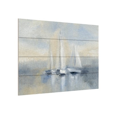 Trademark Fine Art -Silvia Vassileva 'Morning Sail I Blue' Wood Slat Art