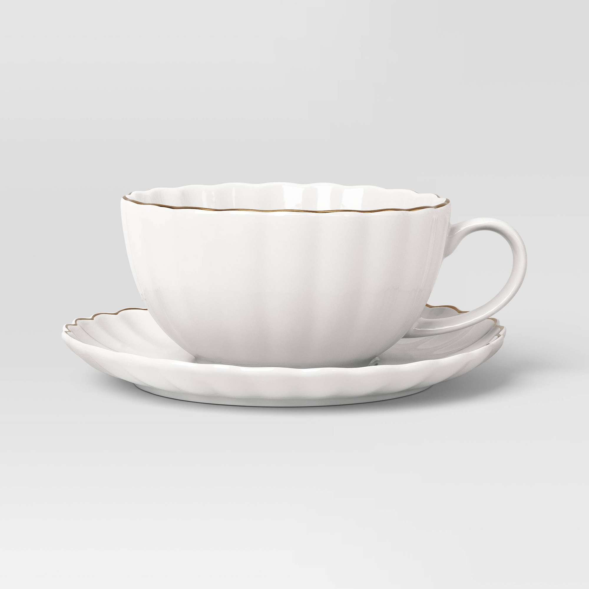 13.1 fl oz Stoneware Tea Cup with Saucer Gold Rim - Threshold™
