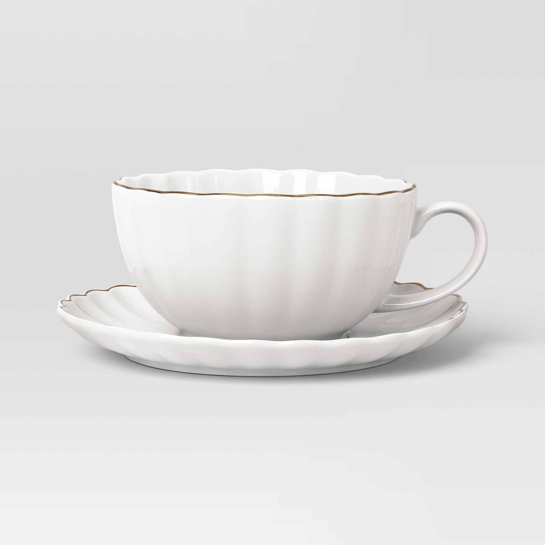 13.1 fl oz Stoneware Tea Cup with Saucer Gold Rim - Threshold™