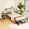 FurnitureR Metal Bed Frame Twin with Led Lights and Charging Station, Mattress Foundation, Iron-Art Headboard and Footboard, Storage Shelves, Black - 4 of 4