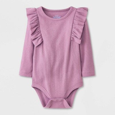 Image of Baby Girls' Ribbed Ruffle Bodysuit - Cat & Jack™ Purple 12M